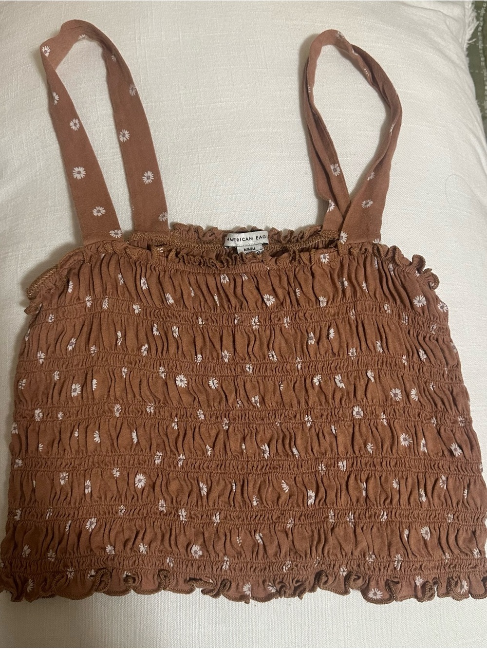 American Eagle Brown Smocked Daisy Crop Tank
